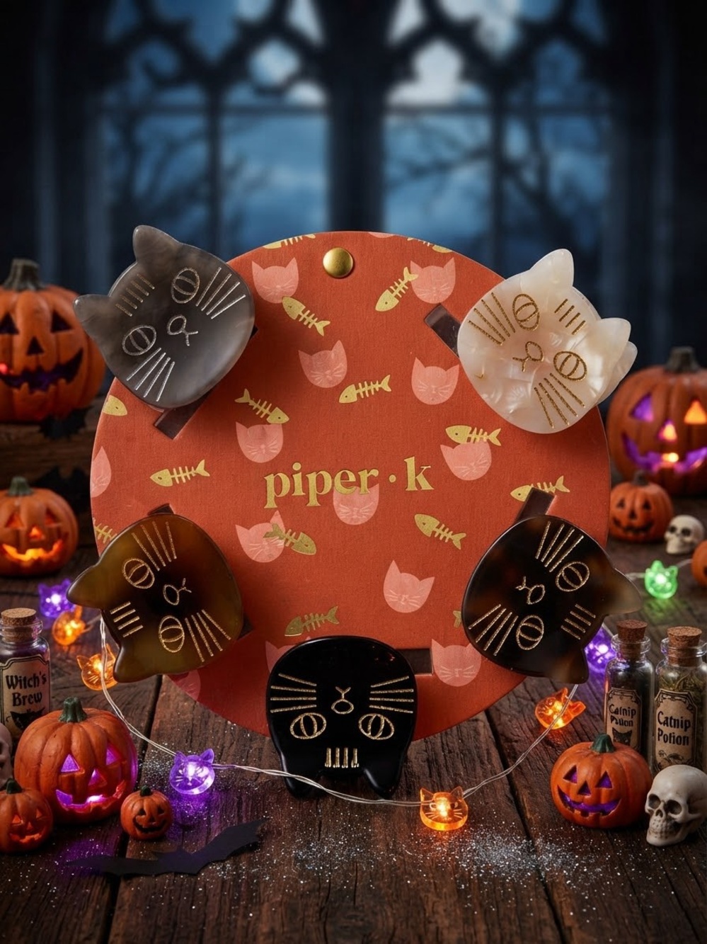Piper K Cat Face Hair Clips - Black, Brown, Cream
